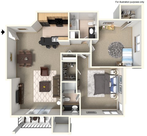Floor plan for 2 beds, 2 baths, 1055 sqft